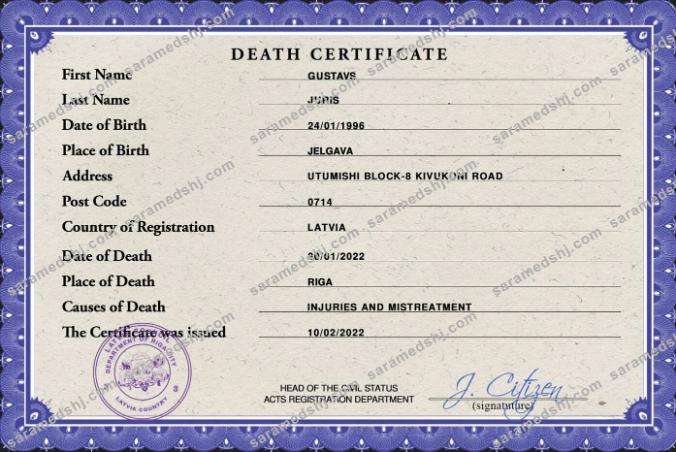 Latvia death certificate PSD template